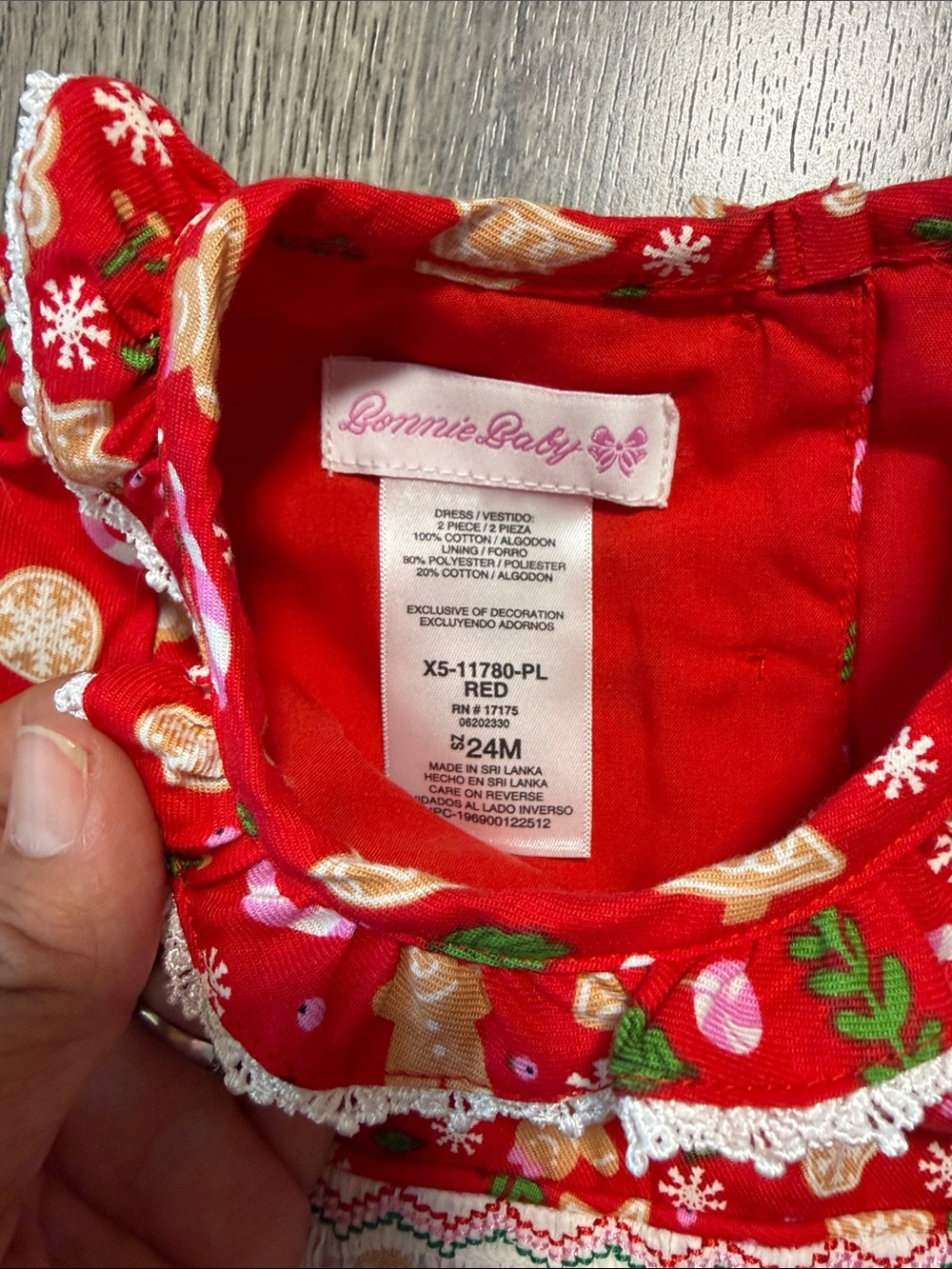 Bonnie Baby Red Holiday Smocked Long-Sleeve Dress with Festive Print - Picture 2 of 7
